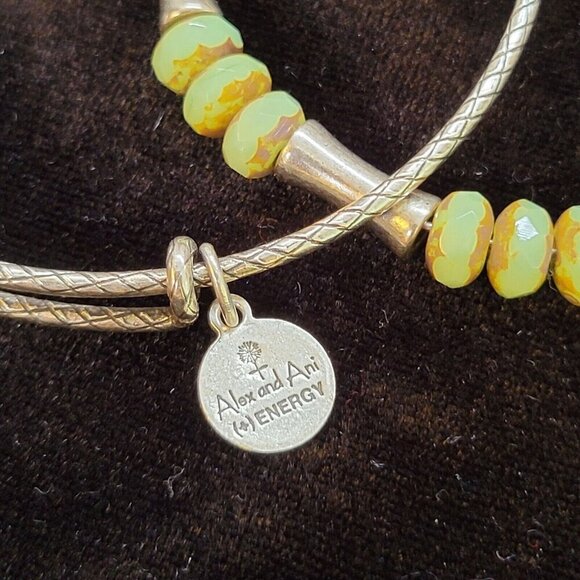 Alex and Ani Bracelet Green Beaded Bangle Set Silver Tone Missing Dragonfly - Picture 4 of 13